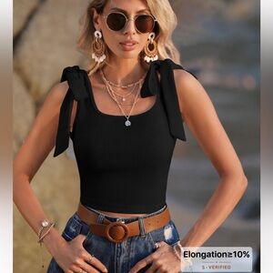 SHEIN Black Bow Strap Tank Top